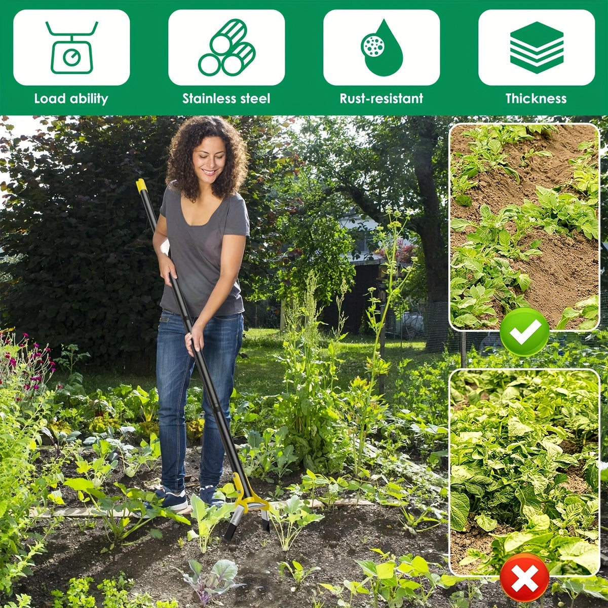 Attrezzo da Giardino Ergonomico in Acciaio Inossidabile con Testa Triangolare – Per Diserbo e Coltivazione del Terreno