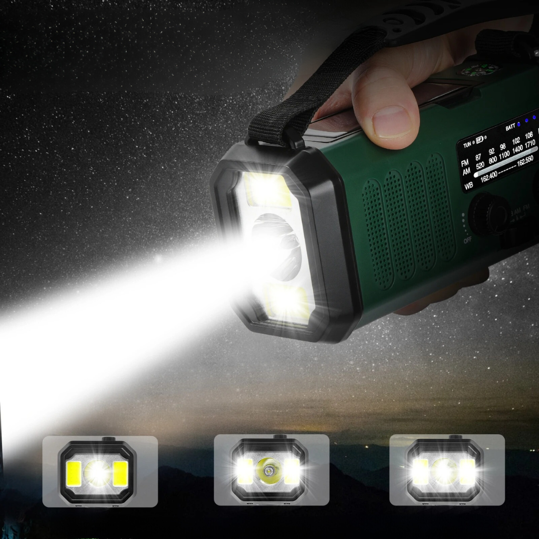 Radio di Emergenza Professionale - Ricaricabile a Manovella & Solare - Potente e Durevole