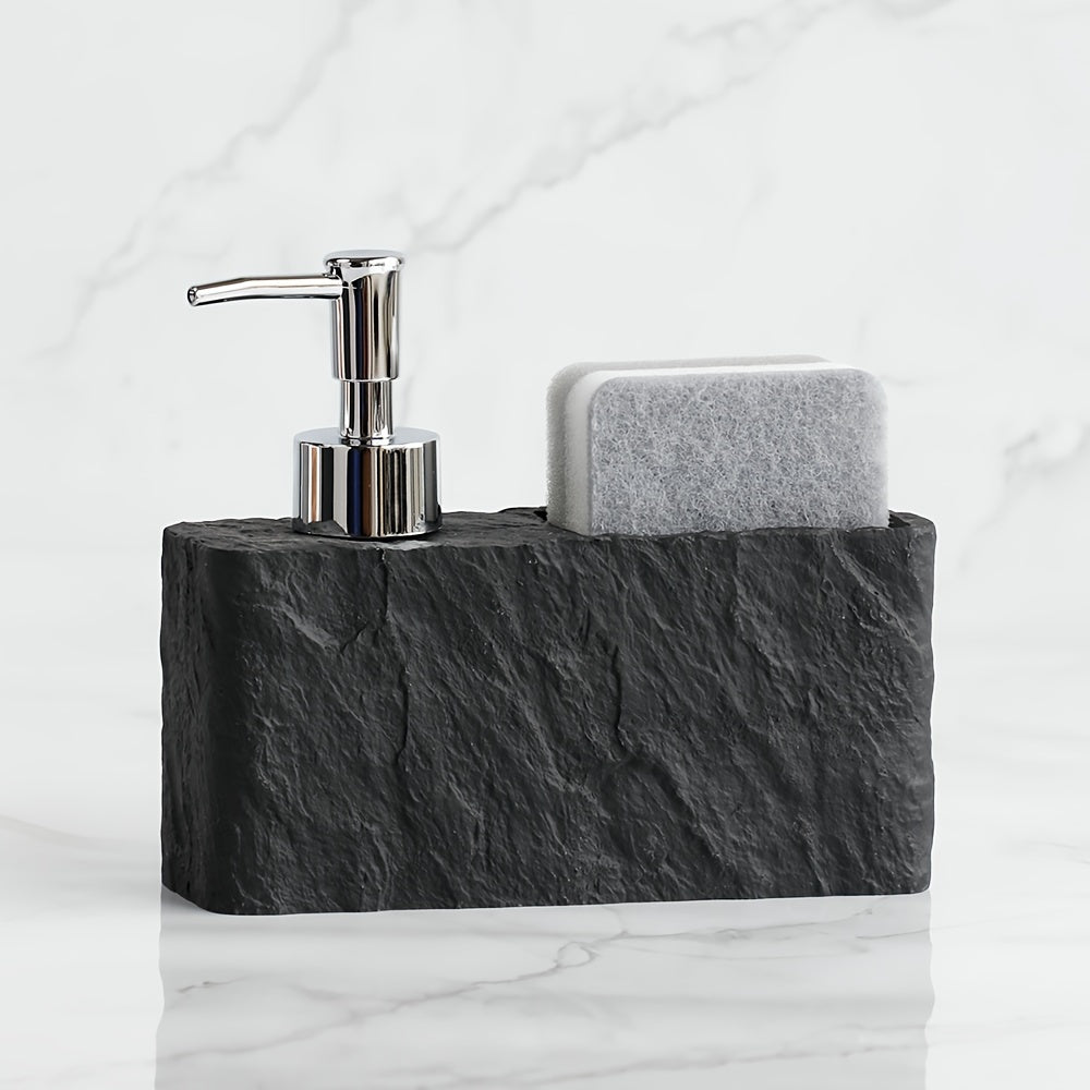 Dispenser per Sapone in Stile Pietra con Portaspugna – Elegante e Pratico per Cucina o Bagno