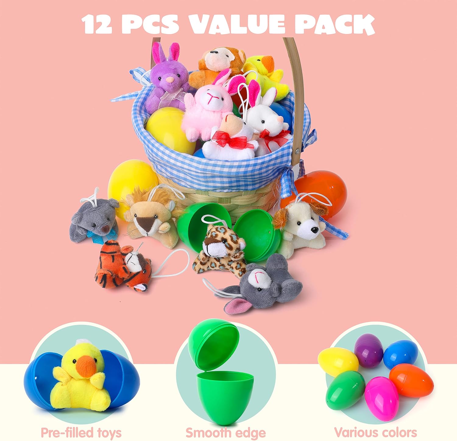 Uova di Pasqua di Peluche con Mini Animali per Bambini – Set di 12 Uova Sorprese