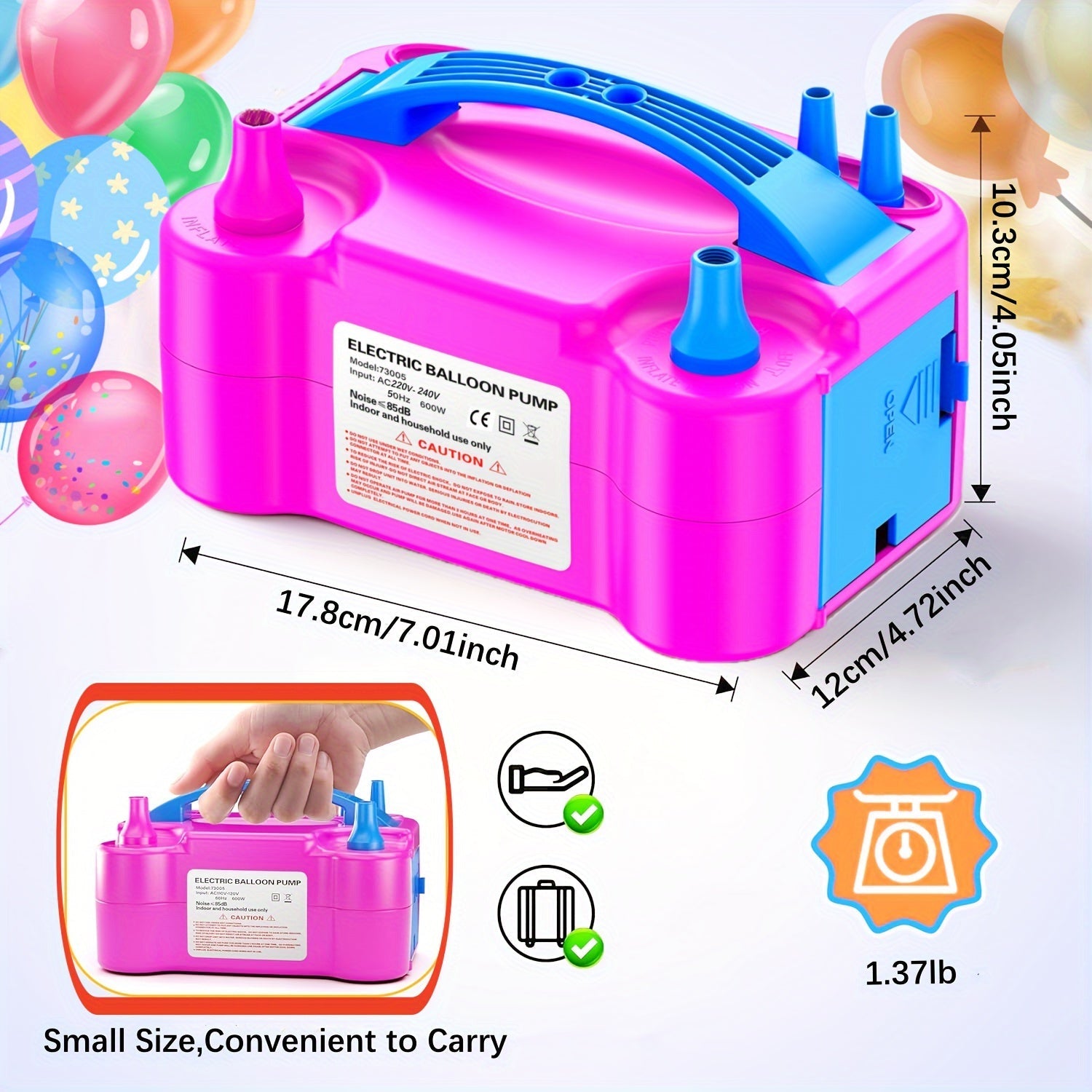 Pompa Elettrica per Palloni a Doppio Beccuccio – Inflazione Rapida e Facile dei Palloni
