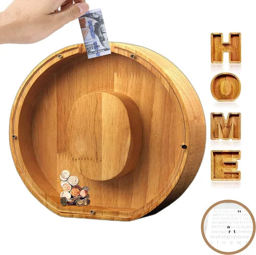 Cassa di Risparmio TreasureNest | Scatola di risparmio in legno personalizzata con design delle lettere A-Z