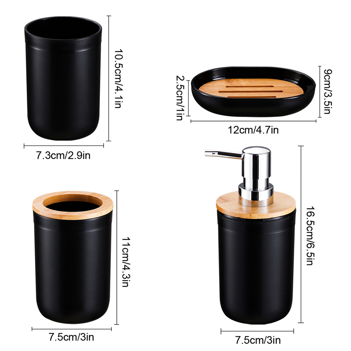 Set di Accessori per Bagno con Coperchio in Bambù – Set da 4 Pezzi per Decorare il Bagno