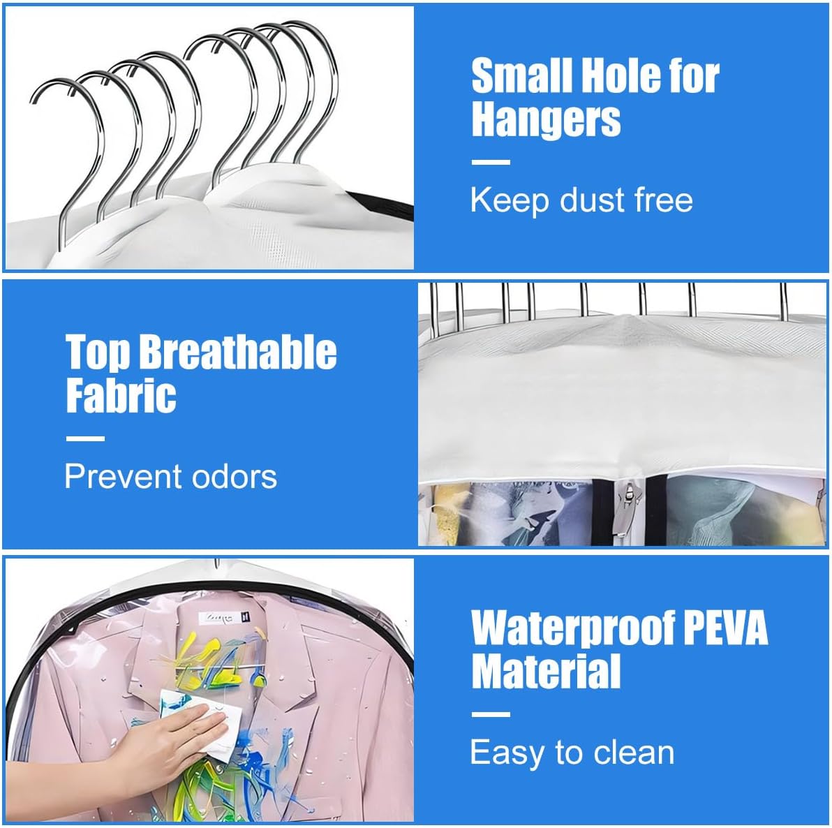 Coperture per Abbigliamento Trasparenti con Pieghe Laterali – Sacchetti per Stoccaggio da 3 Pezzi con Zip Laterale (Compra 1, Ottieni 1 GRATIS)