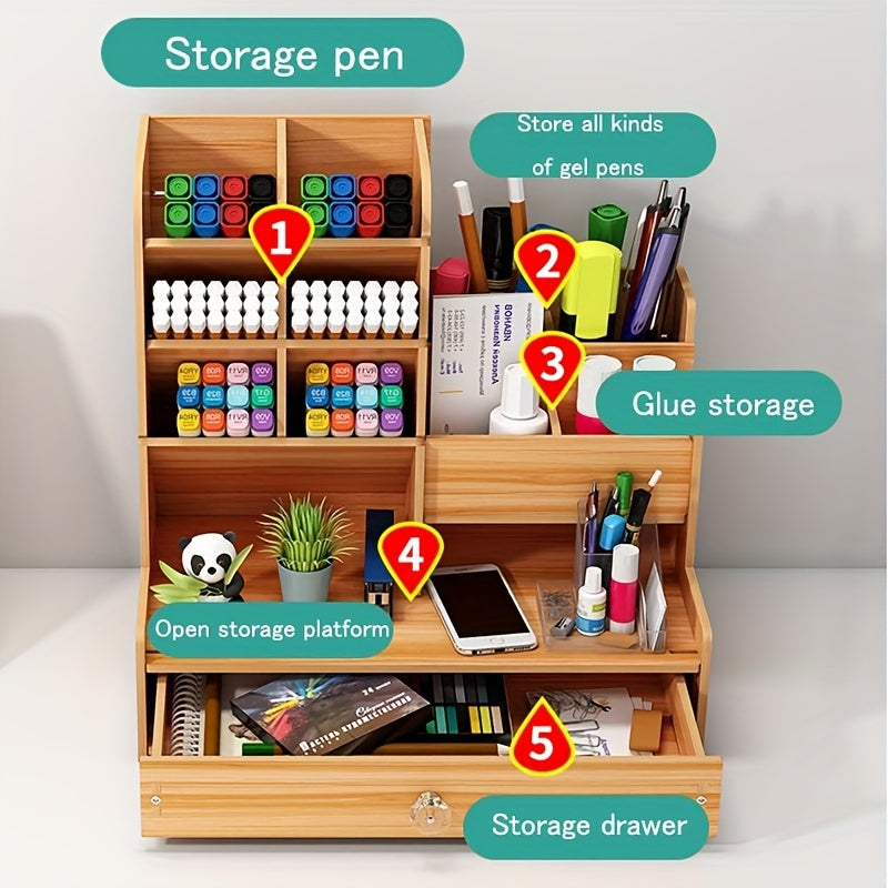 Organizzatore da Scrivania in Bambù Spazioso con Cassetto – Organizza il Tuo Spazio di Lavoro in Modo Efficiente e Stile