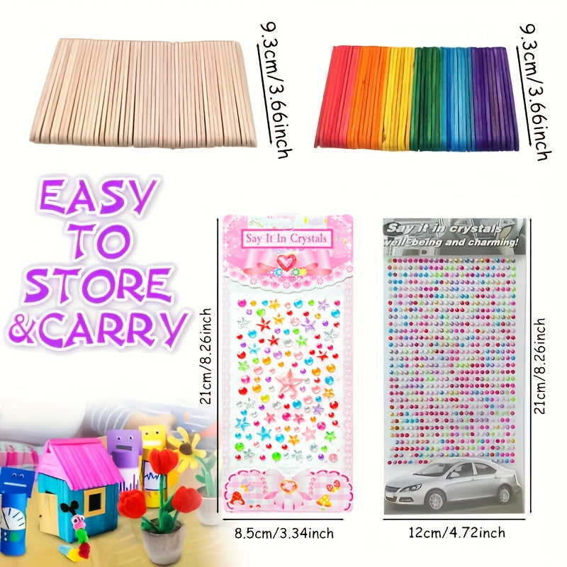 Set Completo di Artigianato per Bambini – Set Creativo con Adesivi, Bastoncini, Piume e Altro