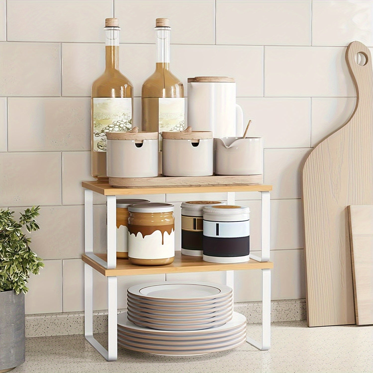 Set di 2 Scaffali Regolabili in Bambù – Eleganti e Salvaspazio per Armadi o Piani di Lavoro