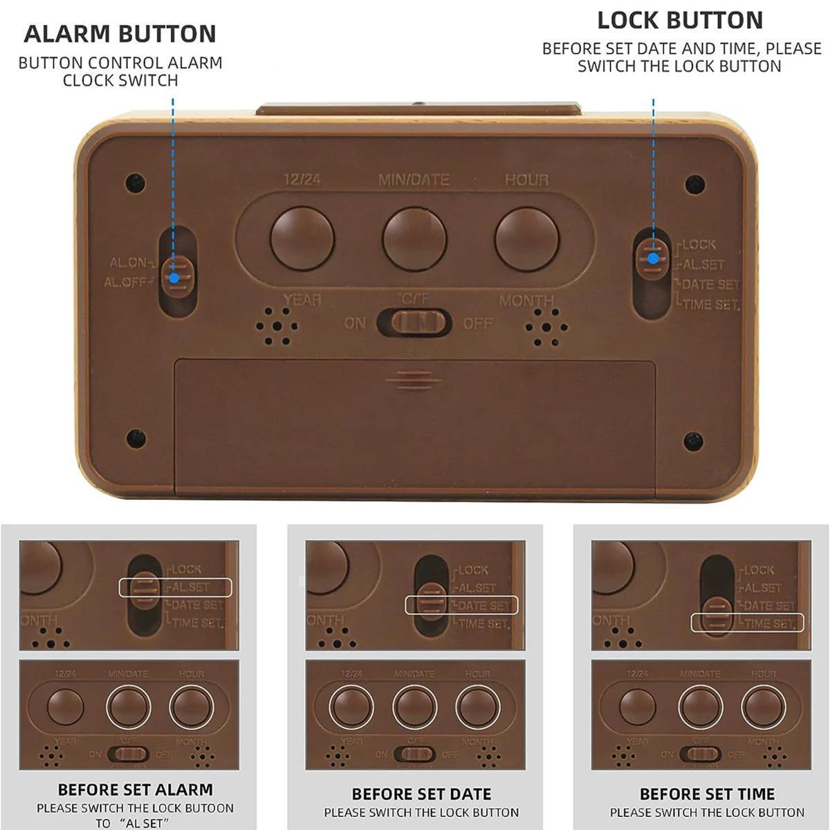 Orologio Digitale in Legno – Display LED con Temperatura e Data