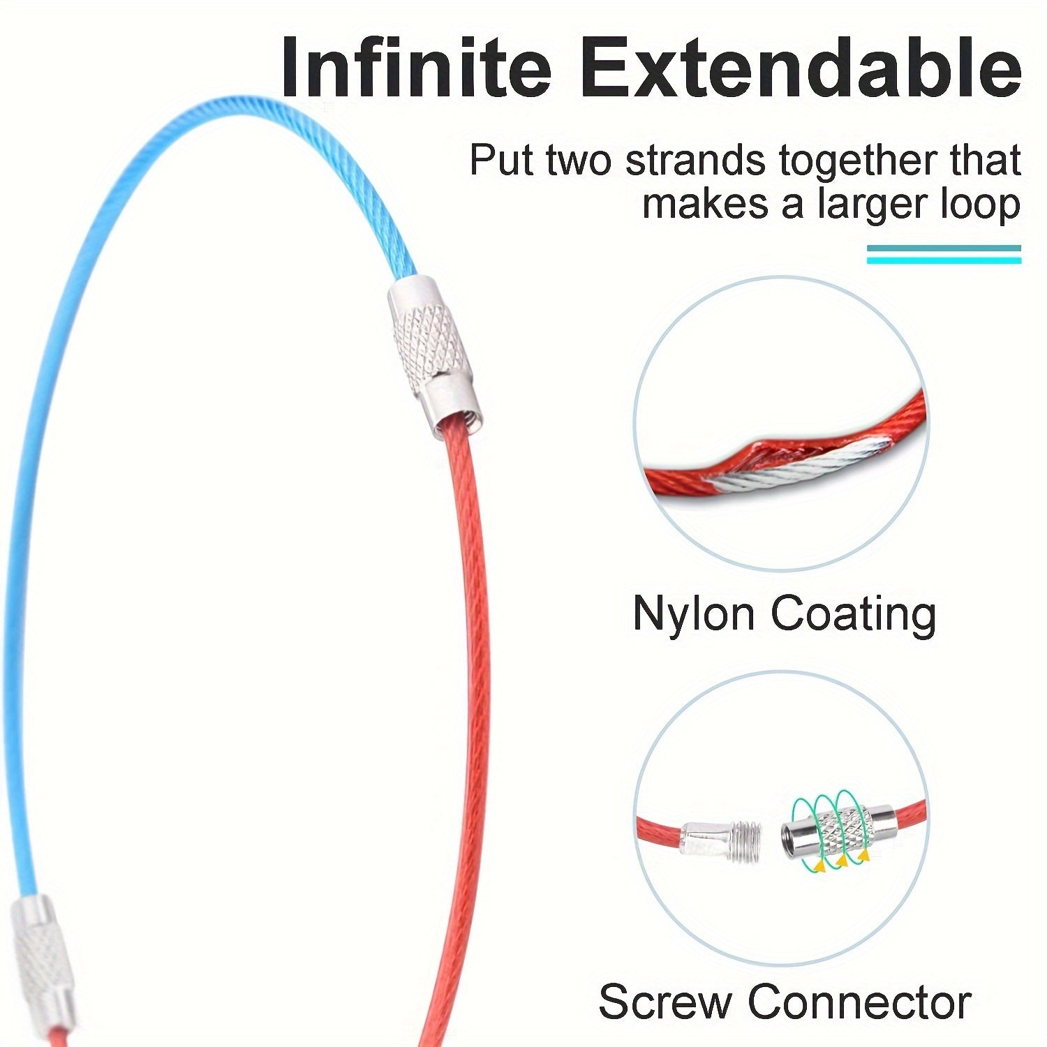 Set di Portachiavi in Cavo d'Acciaio – Portachiavi Resistenti per Viaggi e Attività all'Aperto