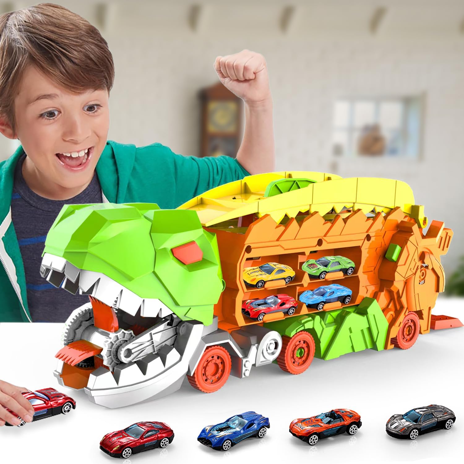 Trasportatore Dino City - Pista da Corsa & Camion Trasformabile