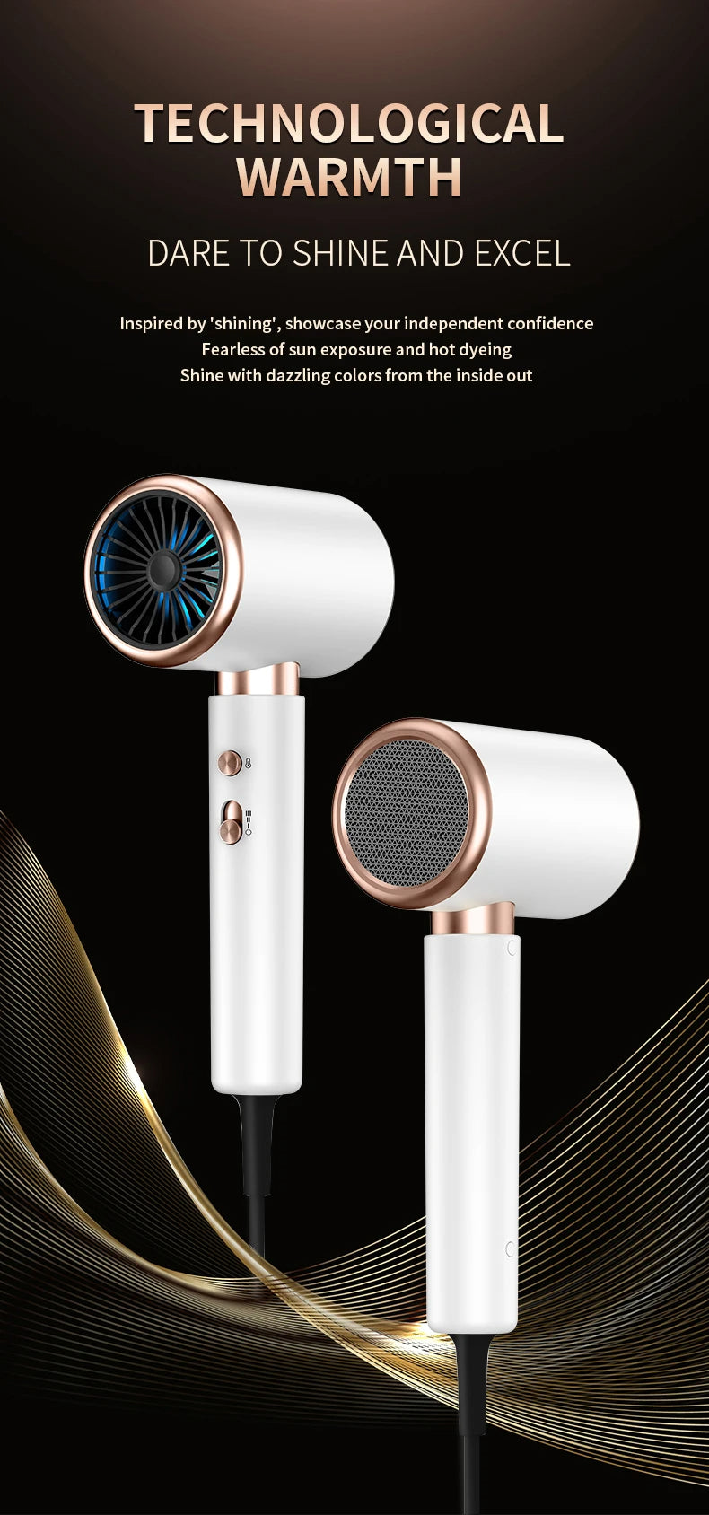 Asciugacapelli Professionale 2400W con Aria Fredda e Calda - Ioni Negativi - Asciugacapelli Potente per Risultati da Salone