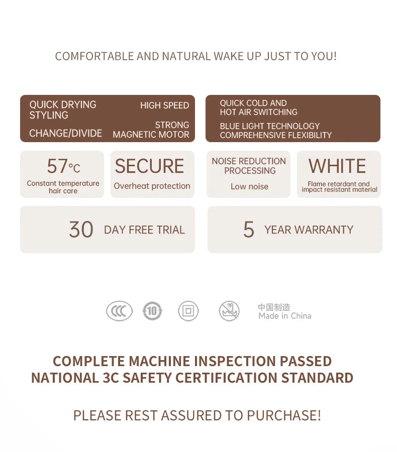 Asciugacapelli Professionale 2400W con Aria Fredda e Calda - Ioni Negativi - Asciugacapelli Potente per Risultati da Salone