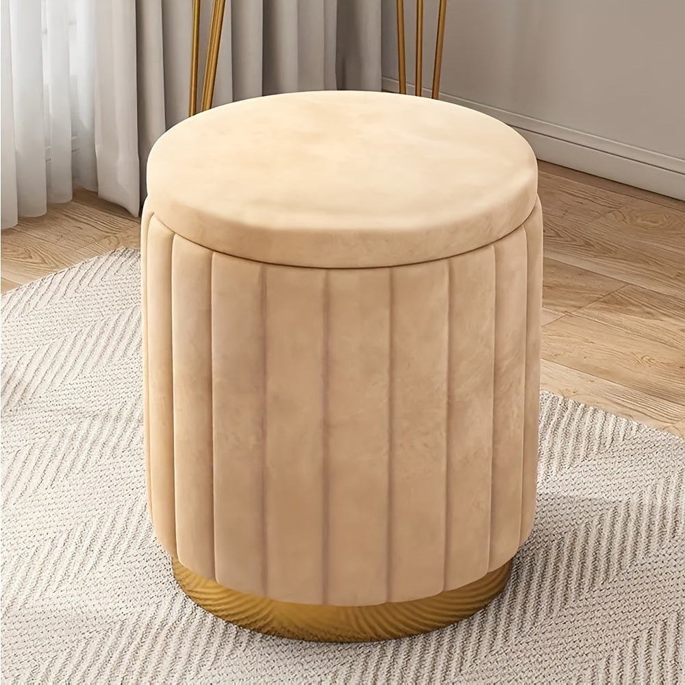 Pouf da Stoccaggio Nordic Chic – Pouf Rotondo Elegante con Stoccaggio e Finitura a Specchio