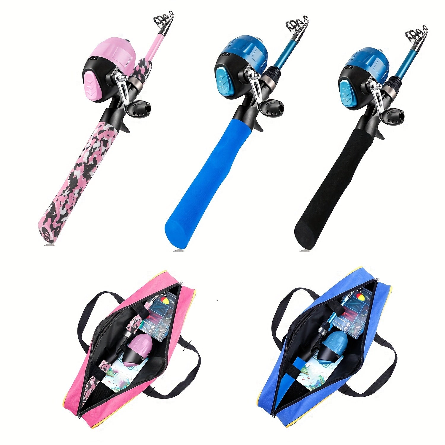 Set Completo di Canna da Pesca Telescopica e Mulinello con Borsa da Trasporto e Scatola per Esche