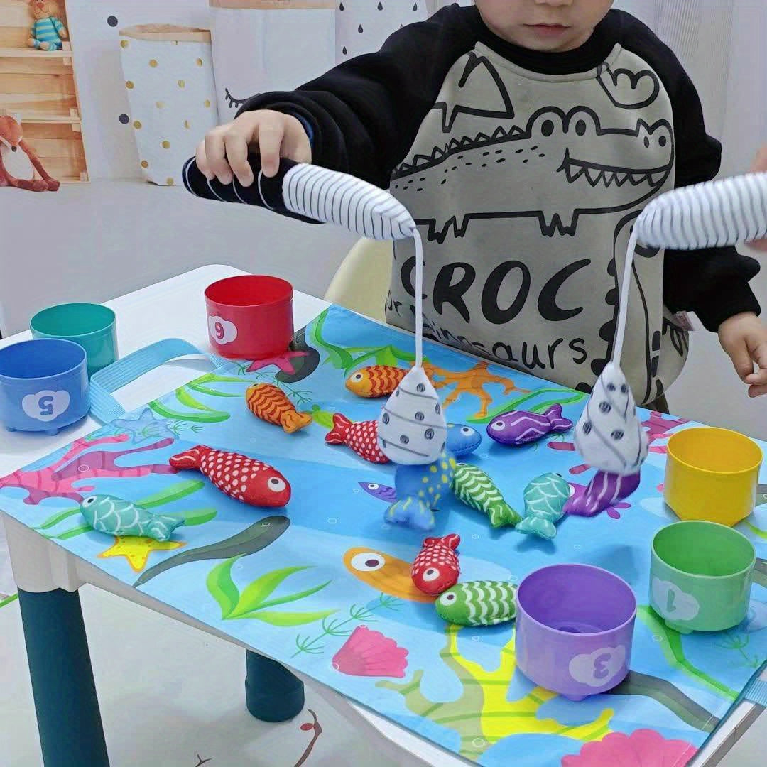 Gioco di Pesca in Tessuto per Bambini – Pesci in Peluche e Tazze Impilabili per Divertimento Educativo