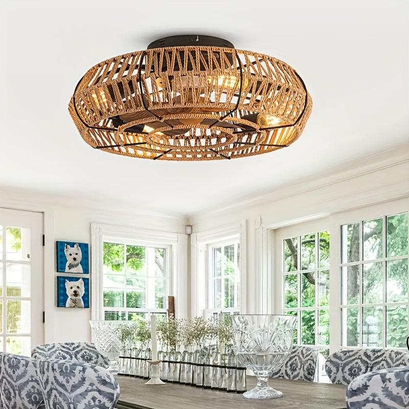 Ventilatore a soffitto in rattan intrecciato a mano – Stile Zen e funzionalità