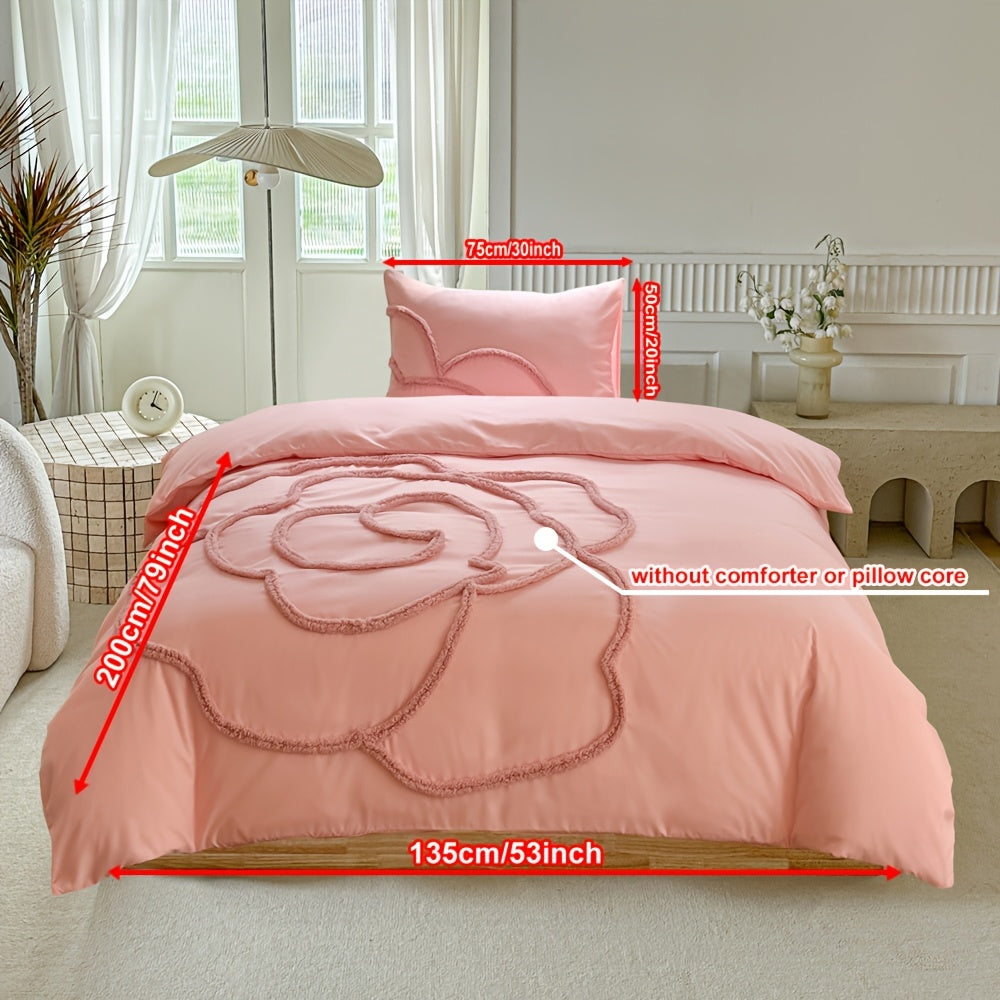 Set di Biancheria da Letto Trapuntato – Copriletto e Federe con Design di Grande Fiore