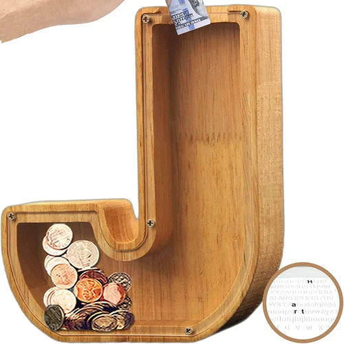 Cassa di Risparmio TreasureNest | Scatola di risparmio in legno personalizzata con design delle lettere A-Z