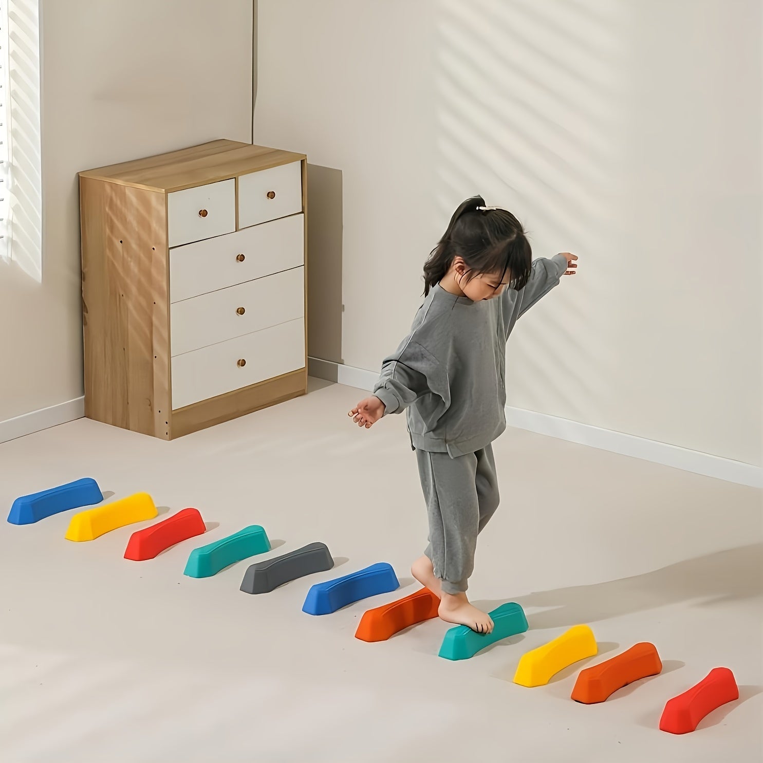 Set di Blocchi di Equilibrio Educativi per Bambini – Pietre Colorate per Passi per Uso Interno ed Esterno