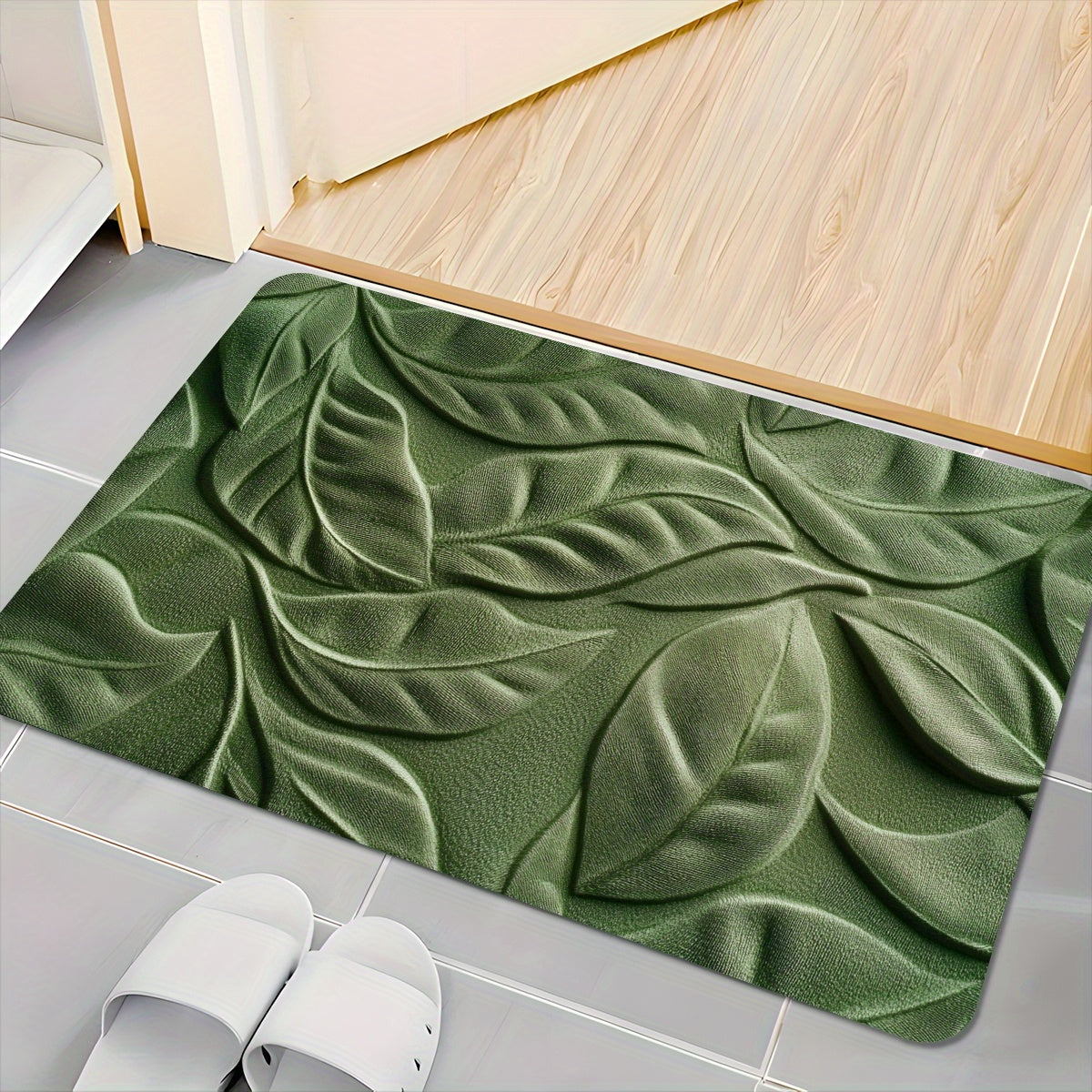 Tappetino da Bagno in Terra Diatomacea con Motivo Foglia Verde – Assorbente e Asciugatura Rapida