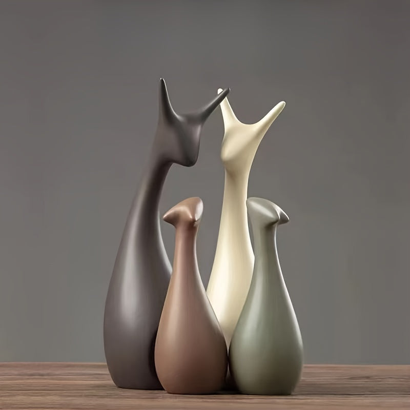 Set di Statue di Cervo in Ceramica – Decorazione di Lusso per Soggiorno e Ufficio