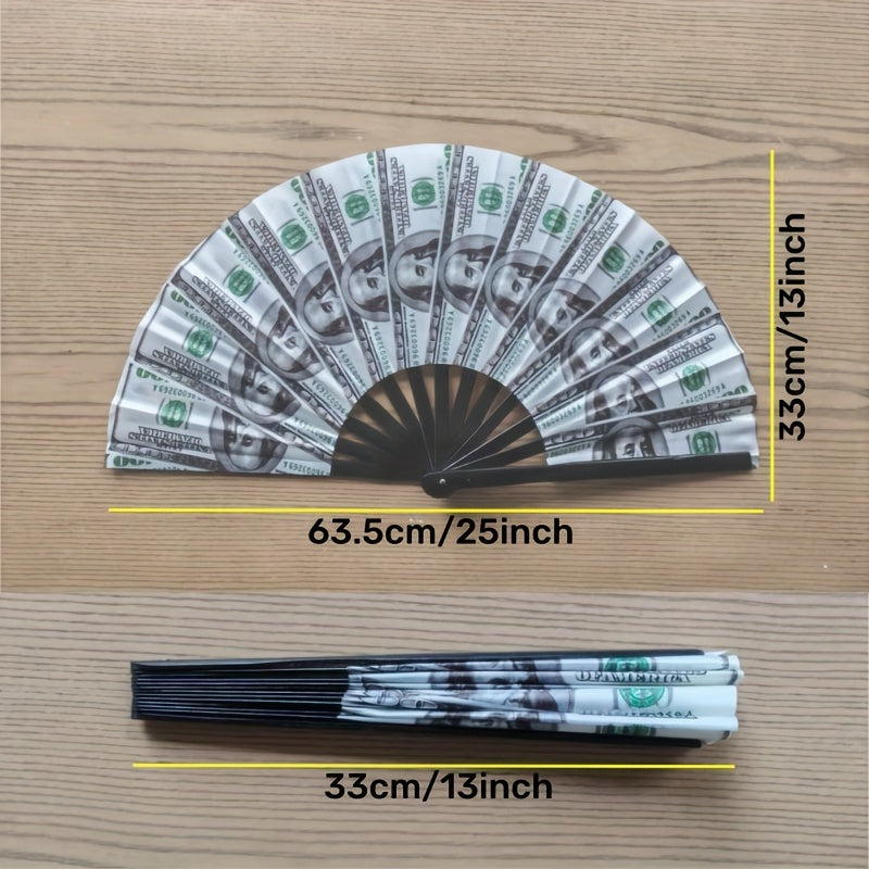 Ventaglio Pieghevole Grande con Stampa di Denaro – Ideale per Festival e Feste
