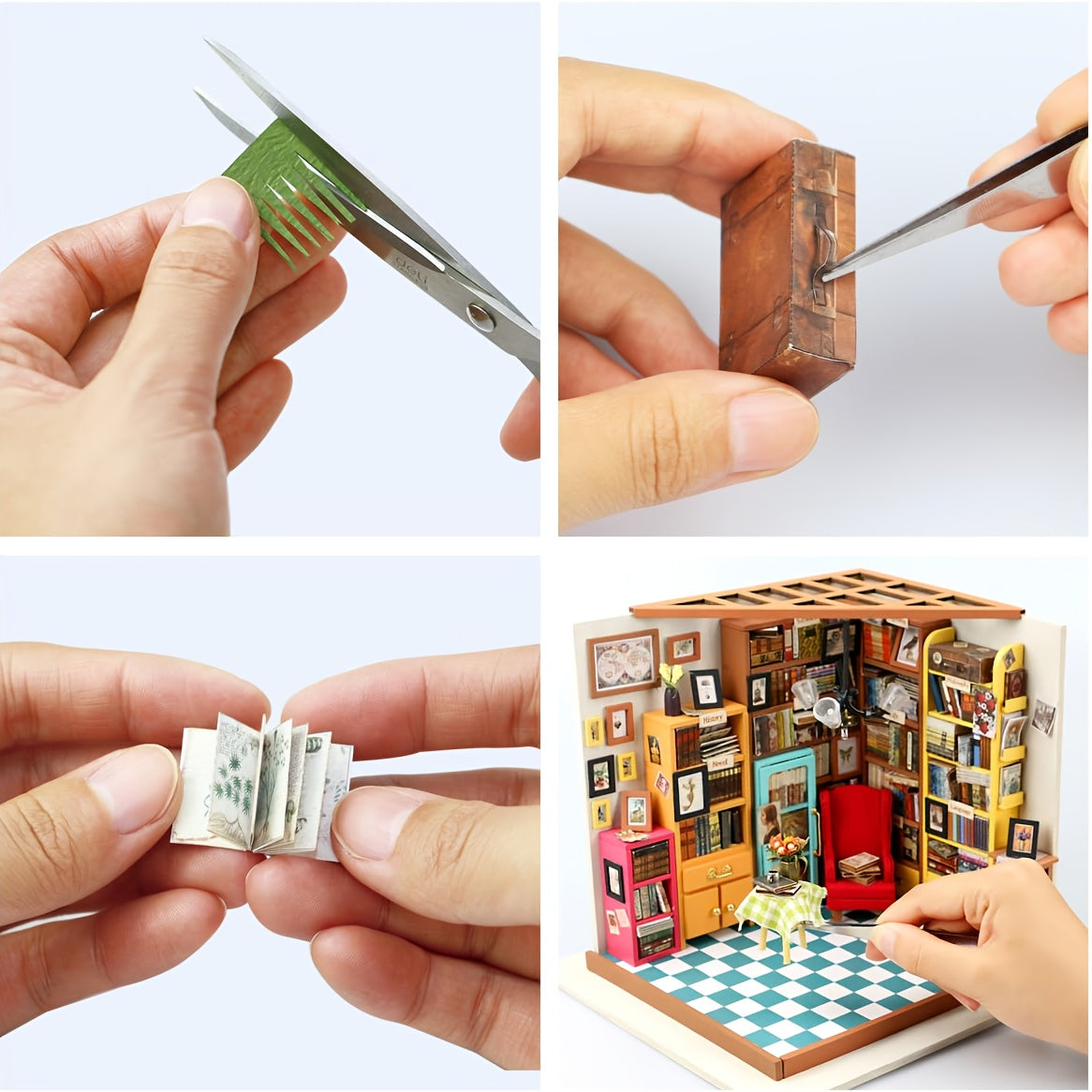 Kit di Casa in Miniatura Fai-da-Te – Studio di Sam con Librerie e Mobili Dettagliati