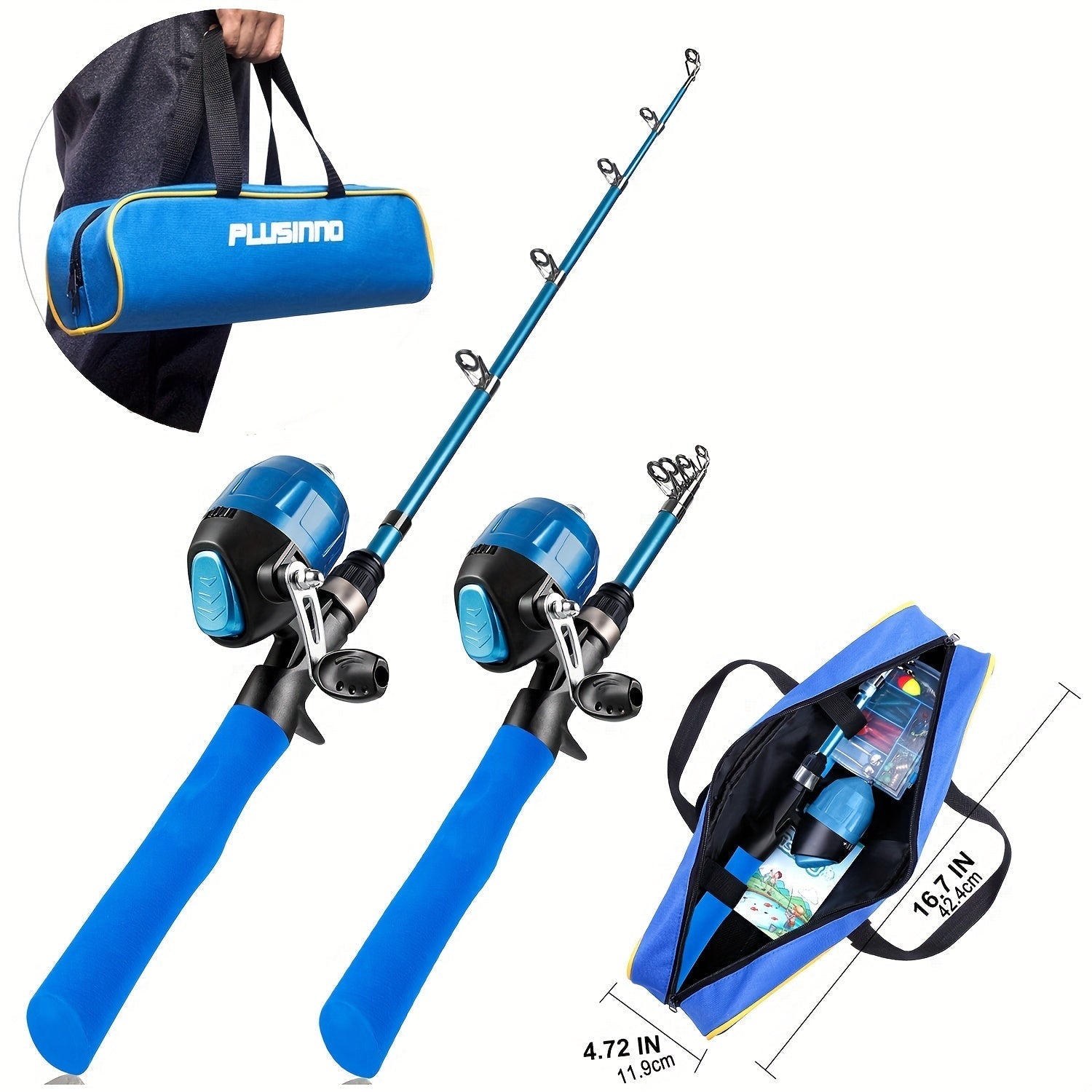 Set Completo di Canna da Pesca Telescopica e Mulinello con Borsa da Trasporto e Scatola per Esche