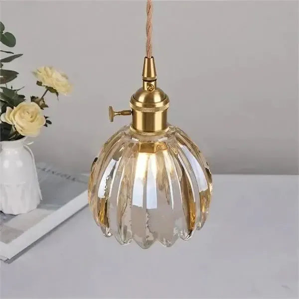 Elegante Lampada a Sospensione in Vetro a Forma di Fiore - Luce Atmosferica