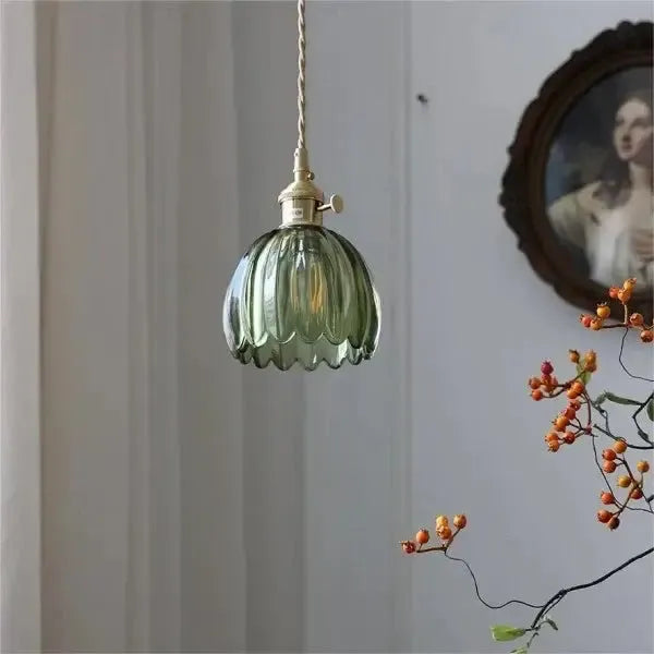 Elegante Lampada a Sospensione in Vetro a Forma di Fiore - Luce Atmosferica