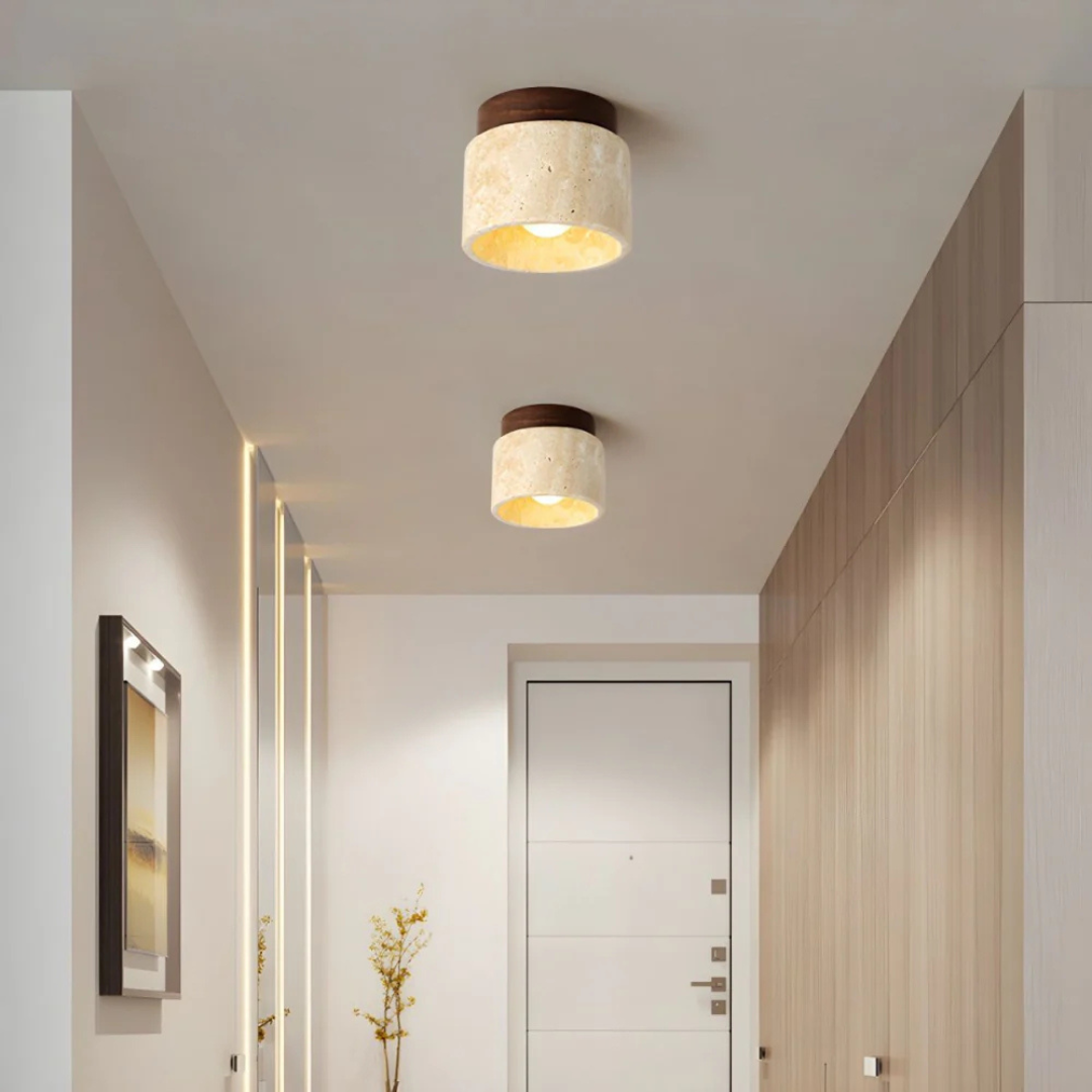 Radia | Lampada da Soffitto Giapponese | Marmo & Legno | Design Moderno