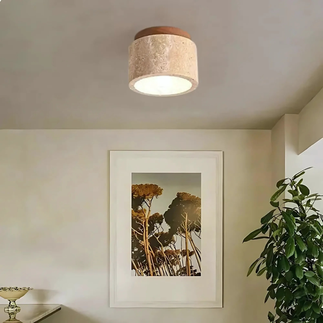 Radia | Lampada da Soffitto Giapponese | Marmo & Legno | Design Moderno