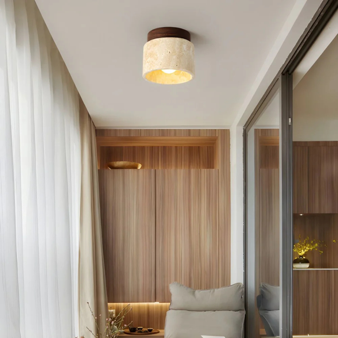 Radia | Lampada da Soffitto Giapponese | Marmo & Legno | Design Moderno