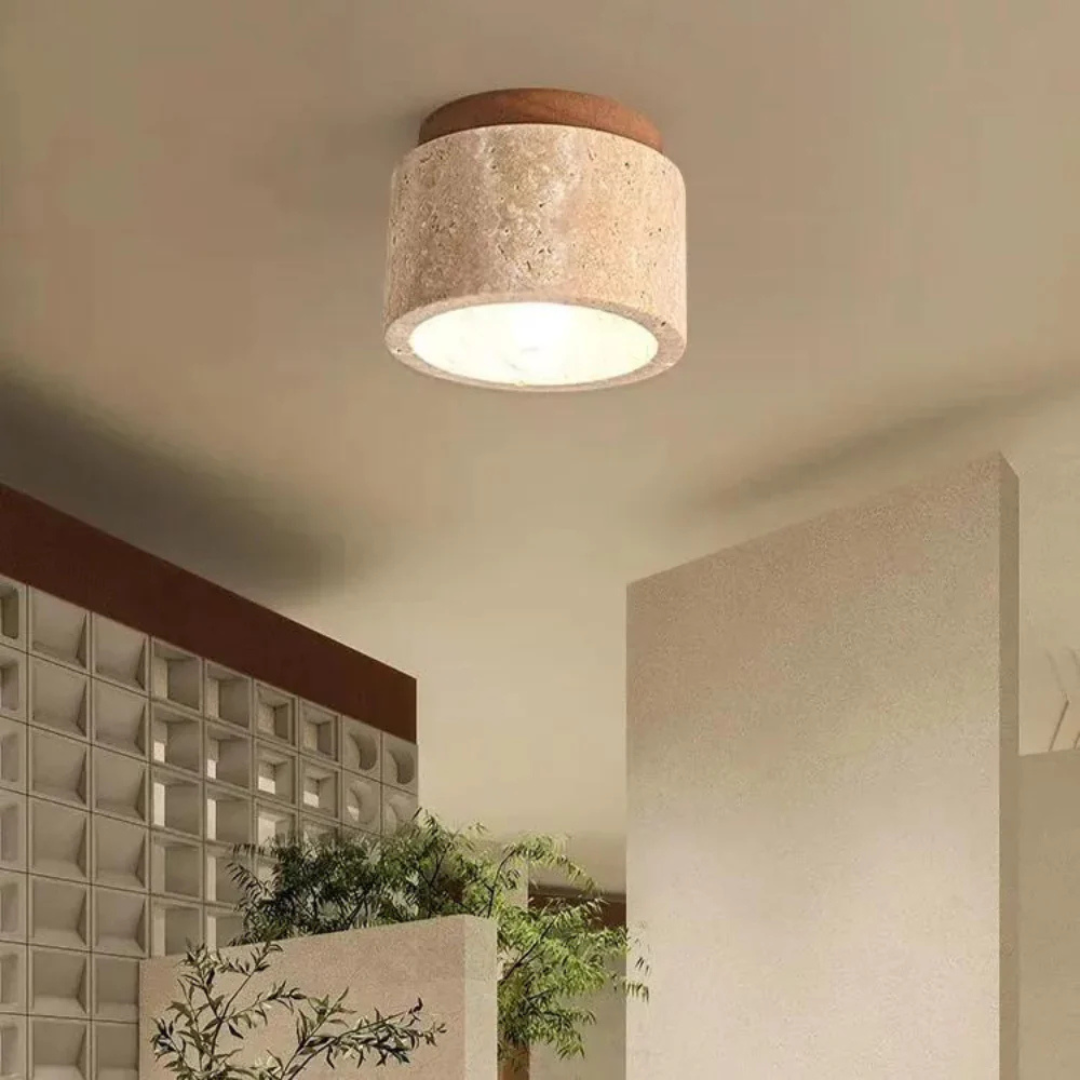 Radia | Lampada da Soffitto Giapponese | Marmo & Legno | Design Moderno