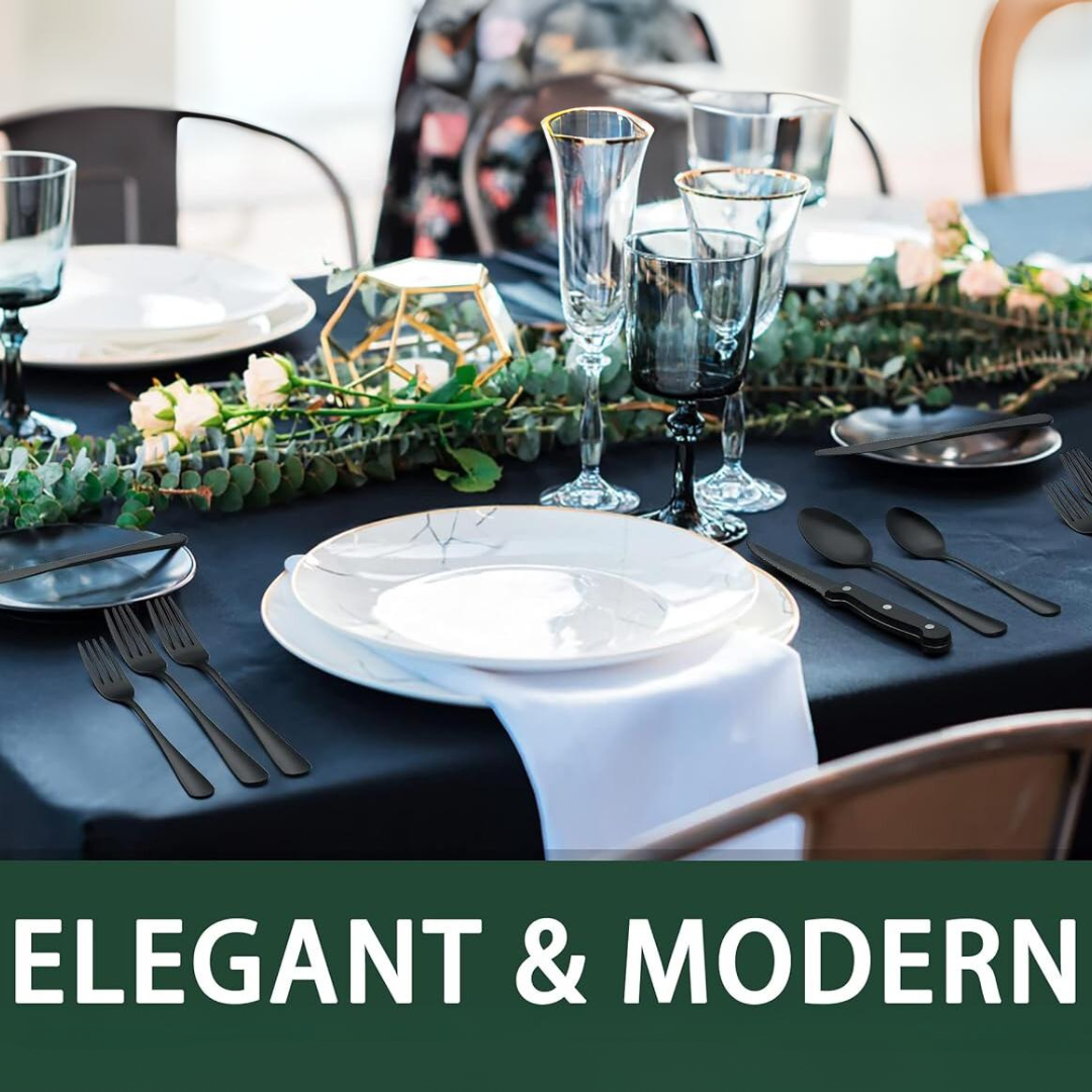 Set di Posate Nero da 24 Pezzi in Acciaio Inossidabile