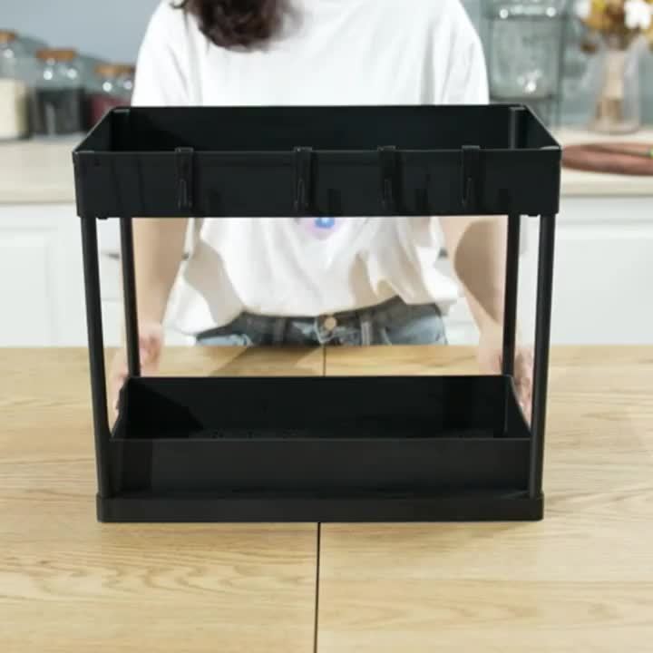 Organizzatore a 2 livelli con ganci e tazza – Sistema di stoccaggio intelligente e stabile per sotto il lavello o il piano di lavoro