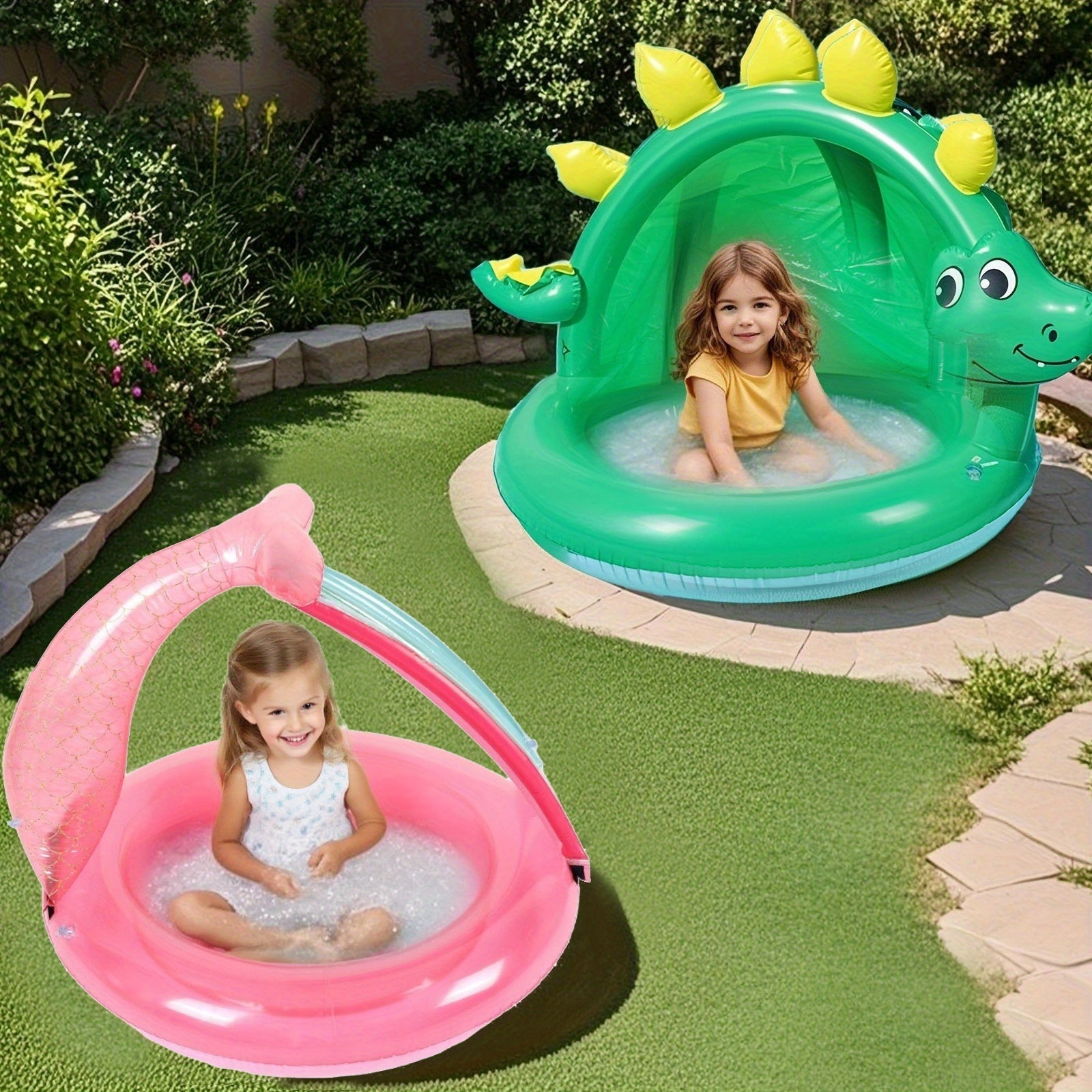 Piscina Gonfiabile a Forma di Dinosauro per Bambini – Con Ombrellone e Design Giocoso