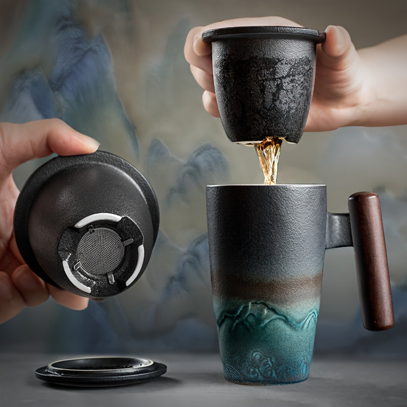 Tazza da tè in ceramica fatta a mano con infusore – Design autentico e uso pratico