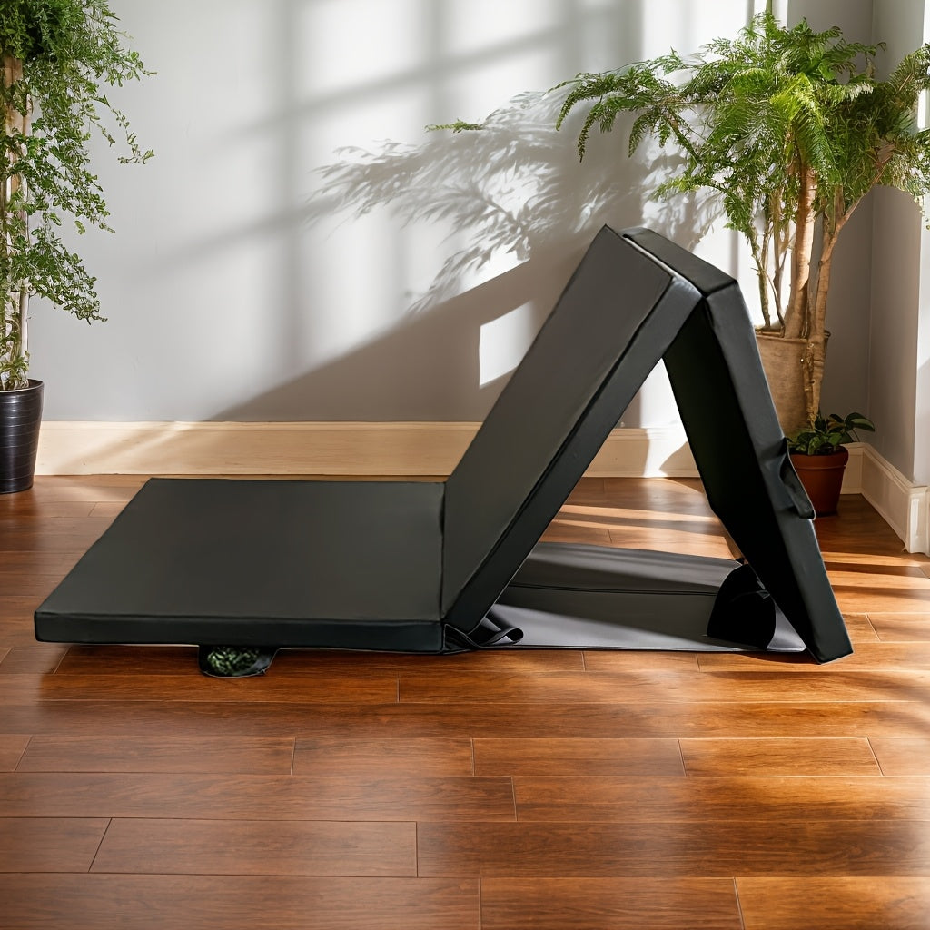 Tappetino yoga portatile pieghevole con spessa imbottitura, superficie in PU antiscivolo e maniglia