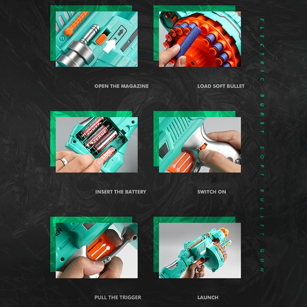 Blaster Automatico di Schiuma – Pistola Turchese con 40 Palline di Schiuma per Gioco Divertente