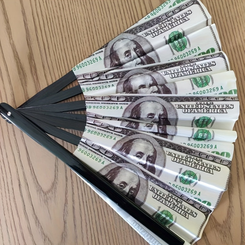 Ventaglio Pieghevole Grande con Stampa di Denaro – Ideale per Festival e Feste