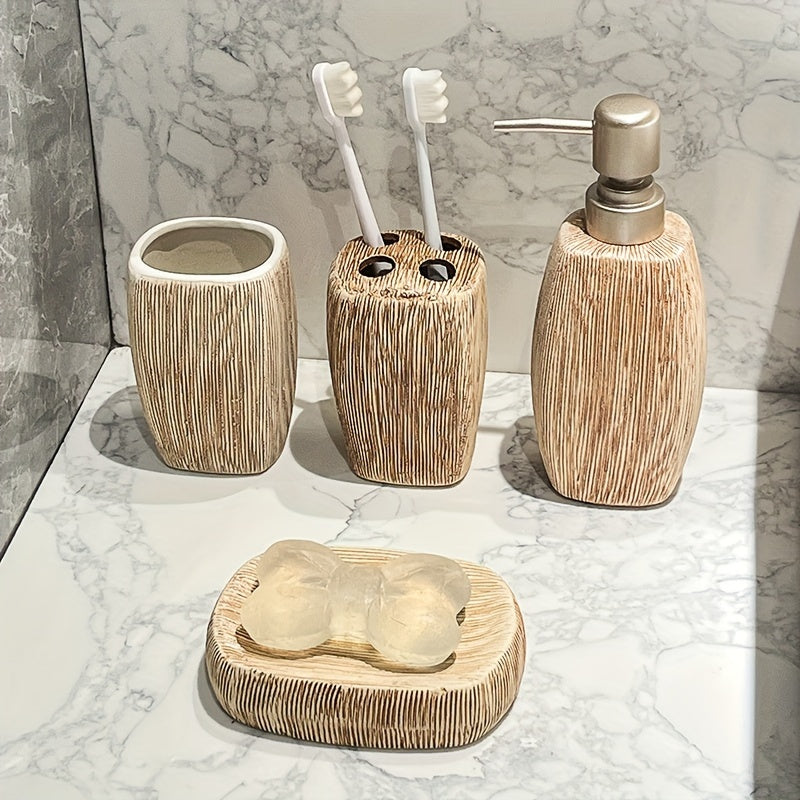Set da Bagno in Ceramica Stile Legno – Accessori Lusso per un Tocco Naturale nel Tuo Bagno