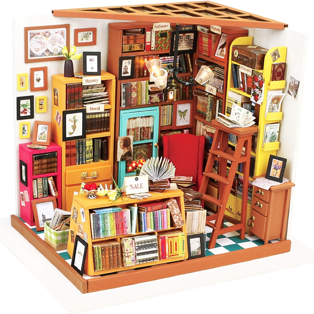 Kit di Casa in Miniatura Fai-da-Te – Studio di Sam con Librerie e Mobili Dettagliati