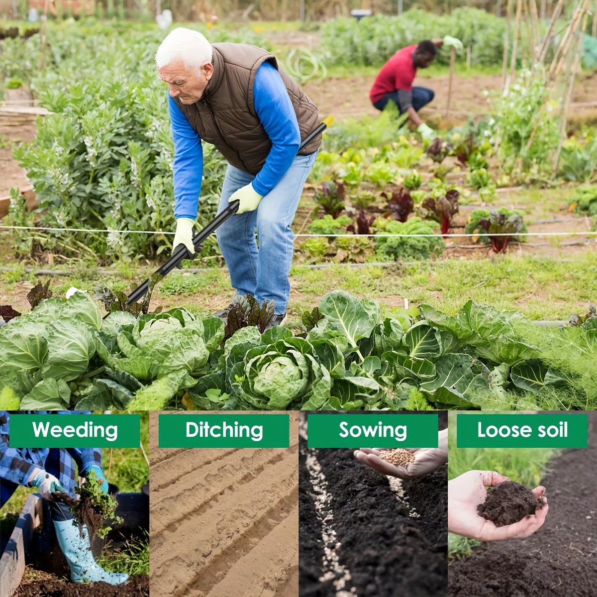 Attrezzo da Giardino Ergonomico in Acciaio Inossidabile con Testa Triangolare – Per Diserbo e Coltivazione del Terreno