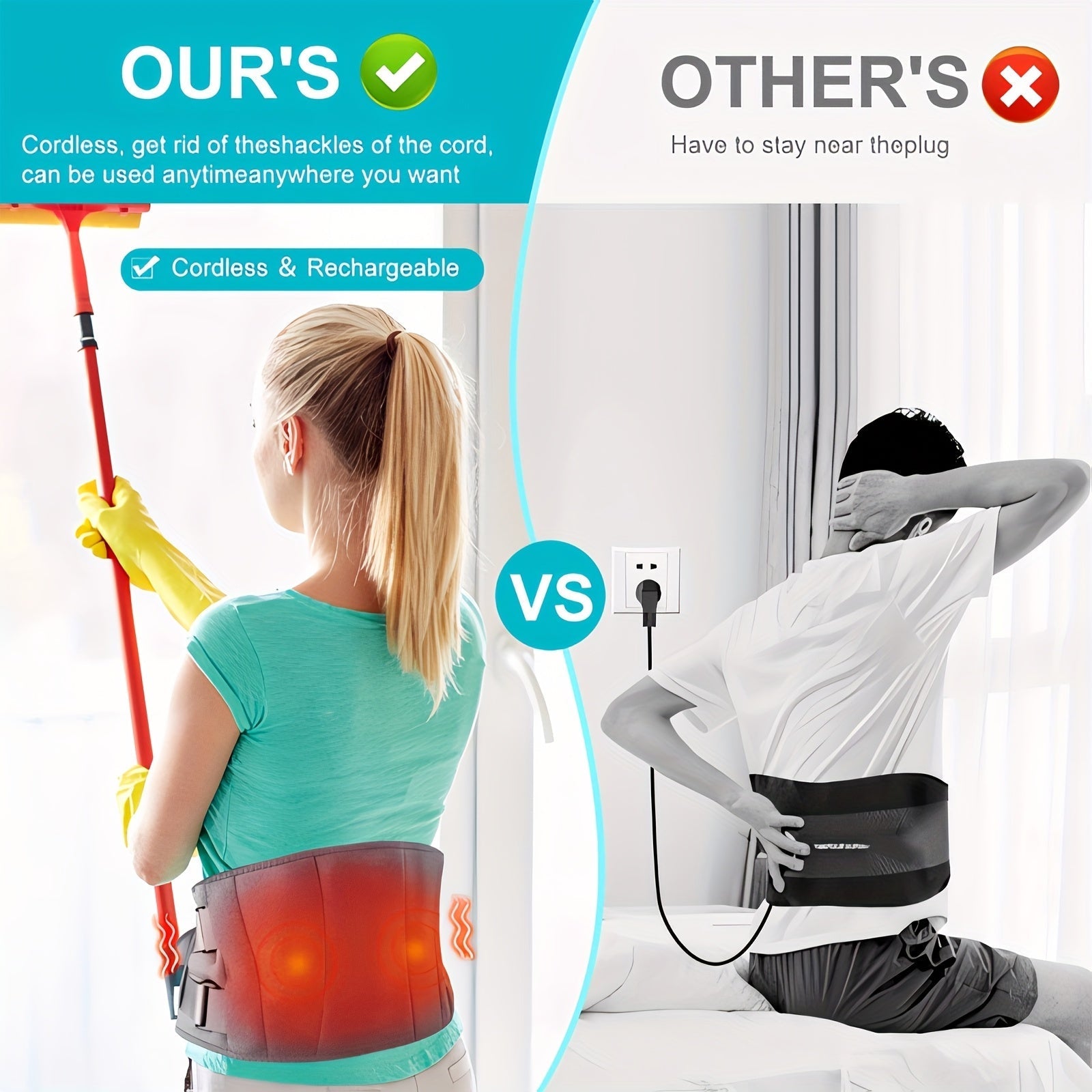 Cintura Massaggiante Riscaldata Senza Fili per Schiena e Vita – 3 Modalità di Calore e Vibrazione Regolabili per Massima Rilassatezza