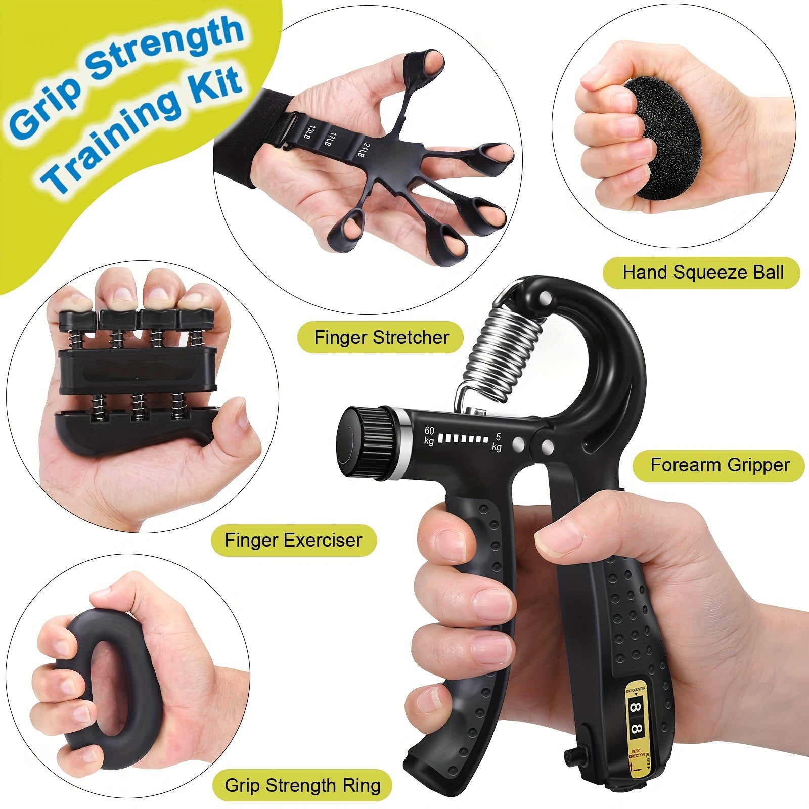 Set di Allenamento per le Mani PowerGrip – 5-in-1 per Mani e Avambracci Forti