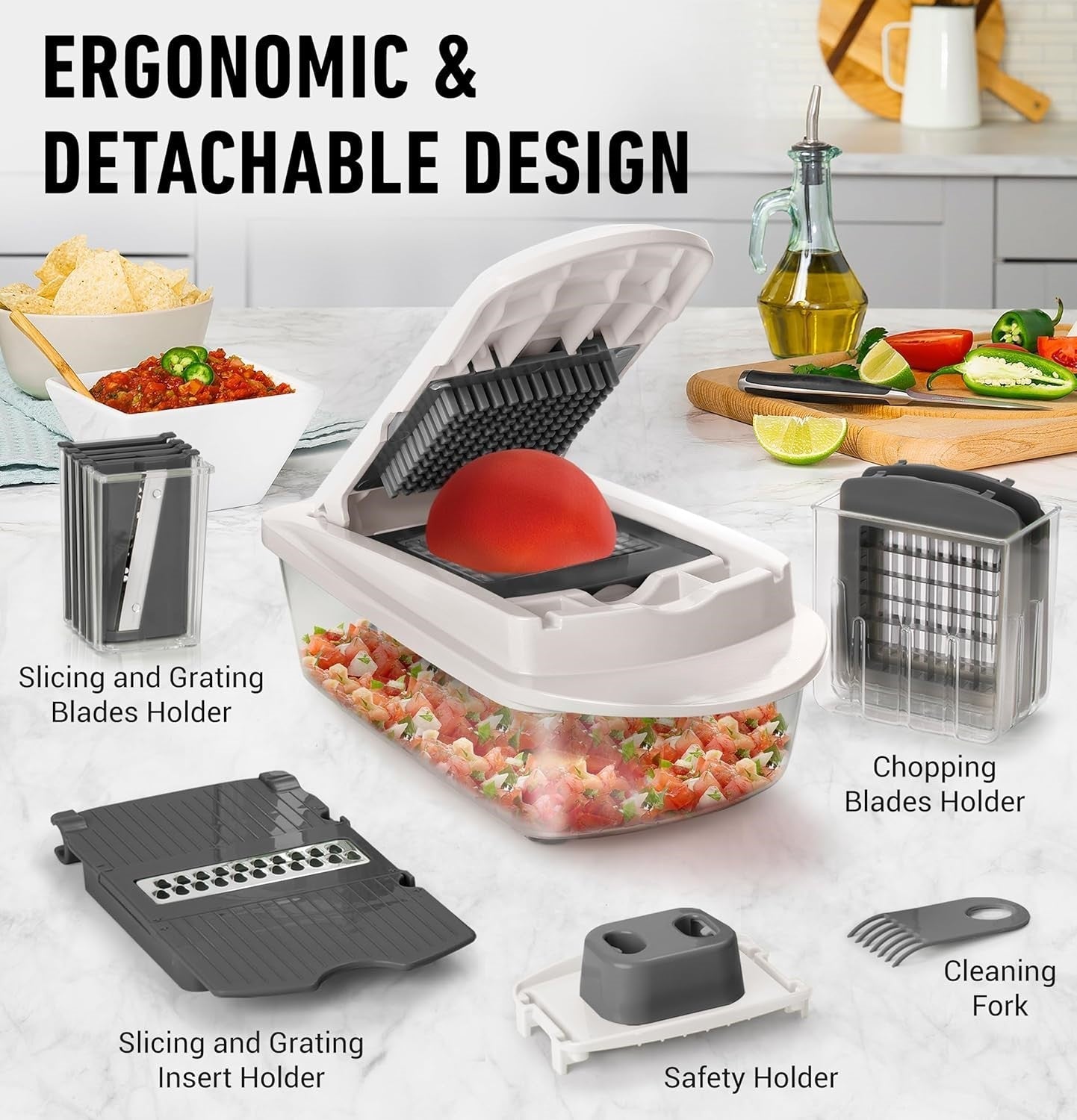 Affettatrice per Verdure 10-in-1 con 8 Lame – Taglio, Tritatura e Grattugia Rapidi!