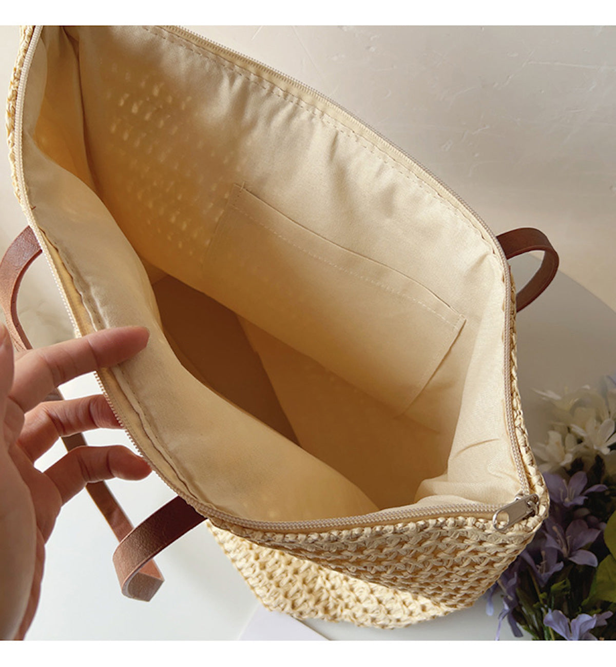 Borsa a Cesto Intrecciato con Manici in Pelle – Borsa SummerBreeze