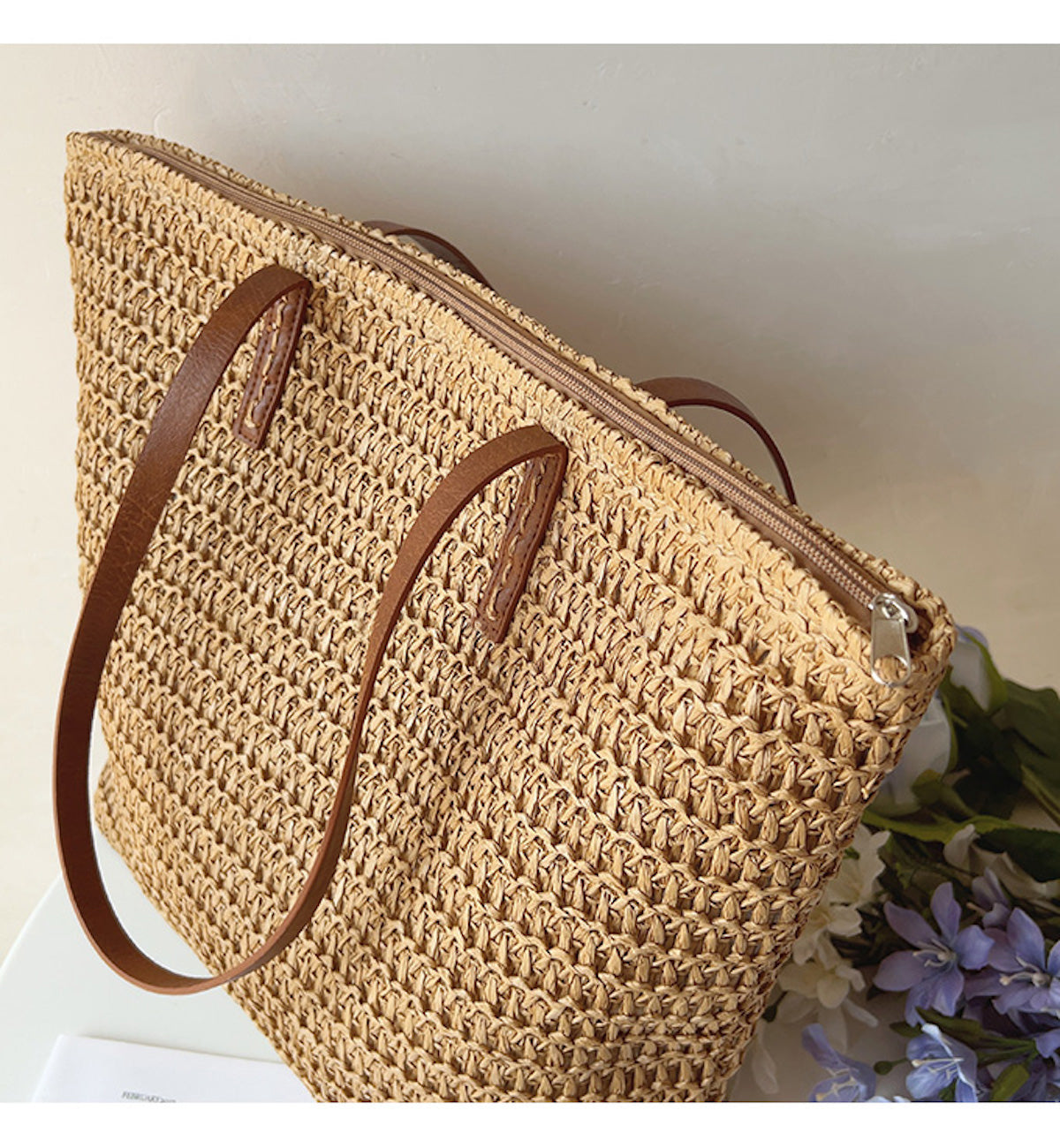 Borsa a Cesto Intrecciato con Manici in Pelle – Borsa SummerBreeze