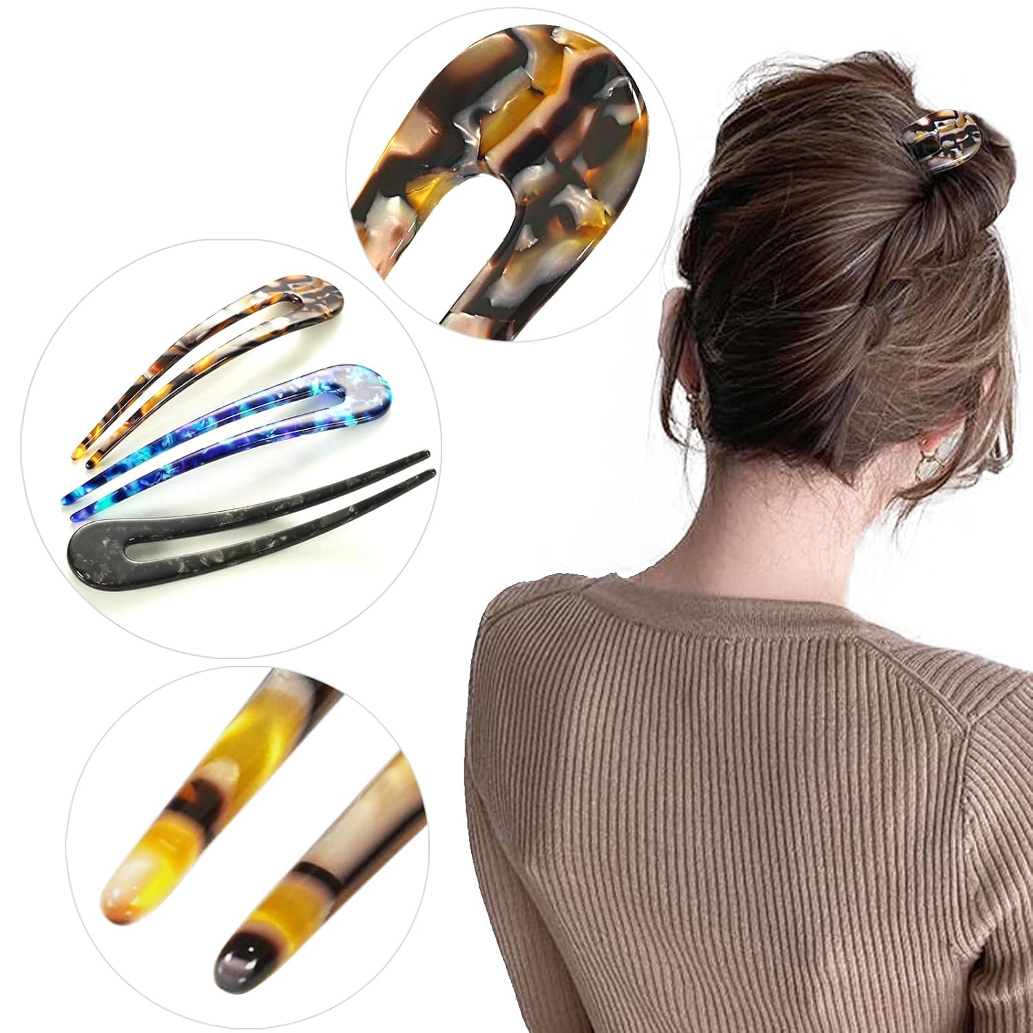 Fermagli per Capelli in Tartaruga Francese - Fermagli a Forma di U